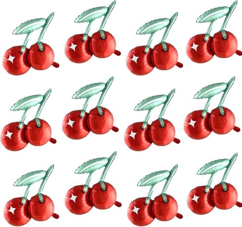 12pcs Cherry Balloon, 21inch Foil Cherry Fruit Balloon for Birthday, Baby Shower, Gender Reveal Party Decoration, Cherry Home Wall Décor, Tree Decorations in Kuwait