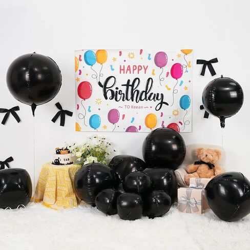 12pcs بالونات رقائق جولة سوداء ، 22 "15" 10 "4D Mylar Ball Balloons ، بالون احباط أسود معدني لتخرج عيد ميلاد عيد الميلاد ليلة رأس السنة الزخارف الحزب in Kuwait