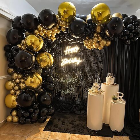 12pcs بالونات رقائق جولة سوداء ، 22 "15" 10 "4D Mylar Ball Balloons ، بالون احباط أسود معدني لتخرج عيد ميلاد عيد الميلاد ليلة رأس السنة الزخارف الحزب in Kuwait