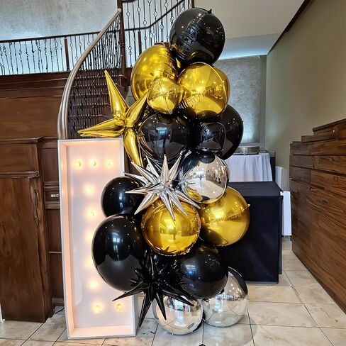 12pcs بالونات رقائق جولة سوداء ، 22 "15" 10 "4D Mylar Ball Balloons ، بالون احباط أسود معدني لتخرج عيد ميلاد عيد الميلاد ليلة رأس السنة الزخارف الحزب in Kuwait