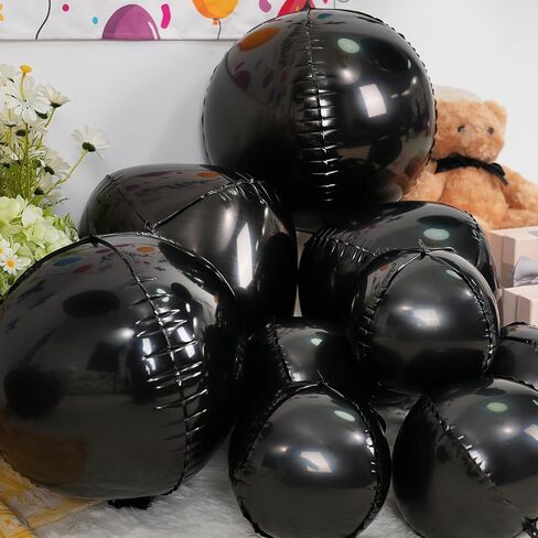 12pcs بالونات رقائق جولة سوداء ، 22 "15" 10 "4D Mylar Ball Balloons ، بالون احباط أسود معدني لتخرج عيد ميلاد عيد الميلاد ليلة رأس السنة الزخارف الحزب in Kuwait