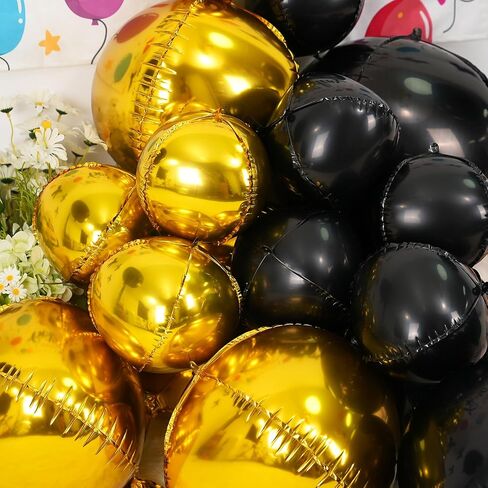 12pcs بالونات رقائق جولة سوداء ، 22 "15" 10 "4D Mylar Ball Balloons ، بالون احباط أسود معدني لتخرج عيد ميلاد عيد الميلاد ليلة رأس السنة الزخارف الحزب in Kuwait