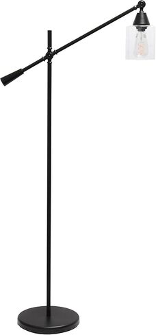 Elegant Designs LF1030-BLK Pivot Arm Glass Shade Floor Lamp, Black in Kuwait
