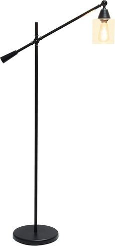 Elegant Designs LF1030-BLK Pivot Arm Glass Shade Floor Lamp, Black in Kuwait