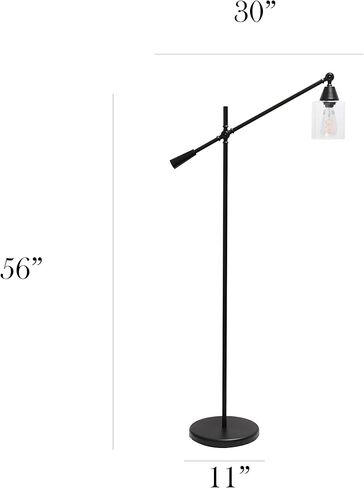 Elegant Designs LF1030-BLK Pivot Arm Glass Shade Floor Lamp, Black in Kuwait
