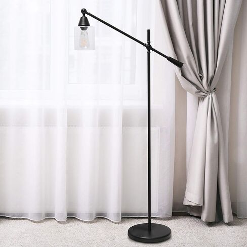 Elegant Designs LF1030-BLK Pivot Arm Glass Shade Floor Lamp, Black in Kuwait