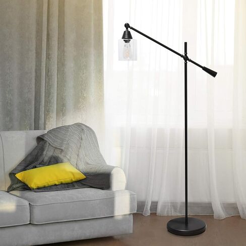 Elegant Designs LF1030-BLK Pivot Arm Glass Shade Floor Lamp, Black in Kuwait