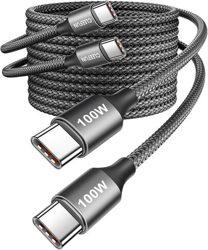 CLEEFUN USB C to USB C Cable 100W, [4ft 2-Pack] Type C Charger Cord Fast Charging USBC to USBC Charger Cable for iPhone 16 15 Pro Max Plus Samsung S24 S23 MacBook/iPad USB-C Laptops Switch Pixel in Kuwait