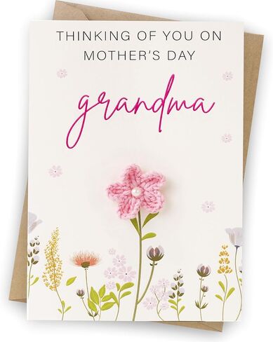 Crochet Greetings Mothers Day Card for Grandma, Handmade Cute Knitting Crochet Greeting Cards, Mothers Day Gifts for Her, Unique Knitted Flowers Card Gifts for Mother's Day and Birthdays in Saudi Arabia