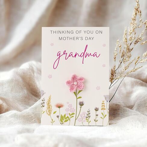 Crochet Greetings Mothers Day Card for Grandma, Handmade Cute Knitting Crochet Greeting Cards, Mothers Day Gifts for Her, Unique Knitted Flowers Card Gifts for Mother's Day and Birthdays in Saudi Arabia