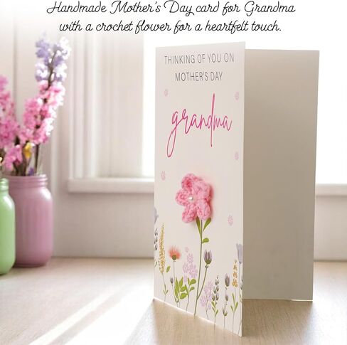 Crochet Greetings Mothers Day Card for Grandma, Handmade Cute Knitting Crochet Greeting Cards, Mothers Day Gifts for Her, Unique Knitted Flowers Card Gifts for Mother's Day and Birthdays in Saudi Arabia