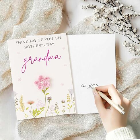 Crochet Greetings Mothers Day Card for Grandma, Handmade Cute Knitting Crochet Greeting Cards, Mothers Day Gifts for Her, Unique Knitted Flowers Card Gifts for Mother's Day and Birthdays in Saudi Arabia