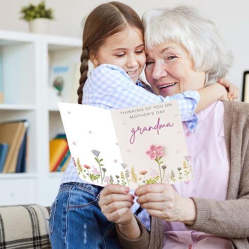 Crochet Greetings Mothers Day Card for Grandma, Handmade Cute Knitting Crochet Greeting Cards, Mothers Day Gifts for Her, Unique Knitted Flowers Card Gifts for Mother's Day and Birthdays in Saudi Arabia