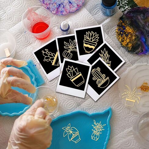 OLYCRAFT 9pcs 1.6x1.6 Inch Golden Metal Stickers Potted Plants Metal Stickers Cactus Aloe Self Adhesive Stickers Plants Theme Epoxy Stickers Metal Sticker for DIY Scrapbooks Epoxy Resin Decoration in Saudi Arabia
