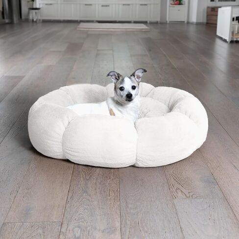 Sherry Kline Pets “Daisy Round" Donut Shape Calming Bed for Dogs and Cats, from Soft Faux Fur, Available in 4 Sizes, Machine Washable in Saudi Arabia