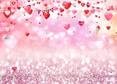 LYWYGG 8x6ft Happy Valentine's Day Photography Backdrops Love Heart Bridal Shower Wedding Party Decor Banner Newborn Baby Birthday Party Background Decor Banner Pink Glitter Backdrop cp-466-0806 in Kuwait