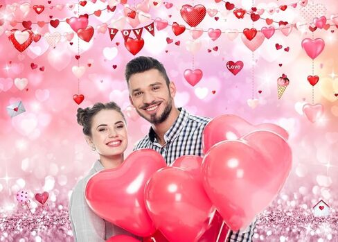LYWYGG 8x6ft Happy Valentine's Day Photography Backdrops Love Heart Bridal Shower Wedding Party Decor Banner Newborn Baby Birthday Party Background Decor Banner Pink Glitter Backdrop cp-466-0806 in Kuwait