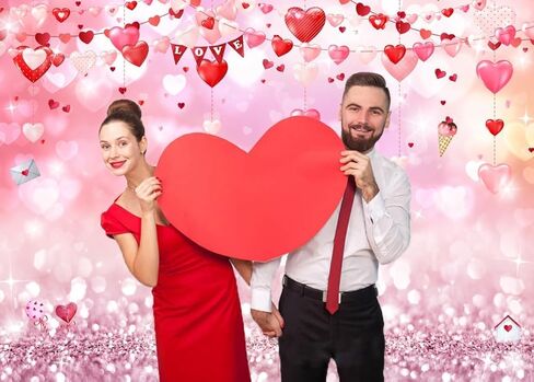 LYWYGG 8x6ft Happy Valentine's Day Photography Backdrops Love Heart Bridal Shower Wedding Party Decor Banner Newborn Baby Birthday Party Background Decor Banner Pink Glitter Backdrop cp-466-0806 in Kuwait