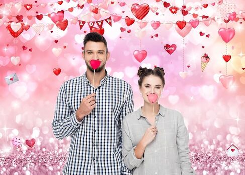 LYWYGG 8x6ft Happy Valentine's Day Photography Backdrops Love Heart Bridal Shower Wedding Party Decor Banner Newborn Baby Birthday Party Background Decor Banner Pink Glitter Backdrop cp-466-0806 in Kuwait