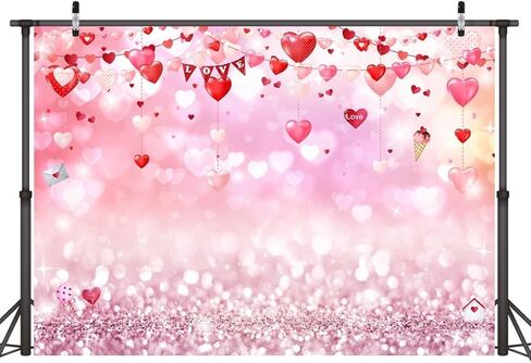 LYWYGG 8x6ft Happy Valentine's Day Photography Backdrops Love Heart Bridal Shower Wedding Party Decor Banner Newborn Baby Birthday Party Background Decor Banner Pink Glitter Backdrop cp-466-0806 in Kuwait