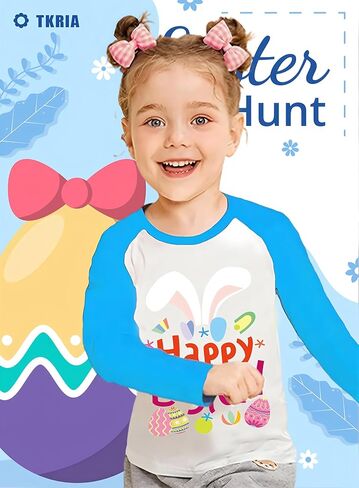 Tkria Boys Girls Easter Day Bunny Egg Hunt Shirts Raglan Long Sleeve Monster Truck Excavator Gnome Rainbow Top for Kid 2-10T in Kuwait