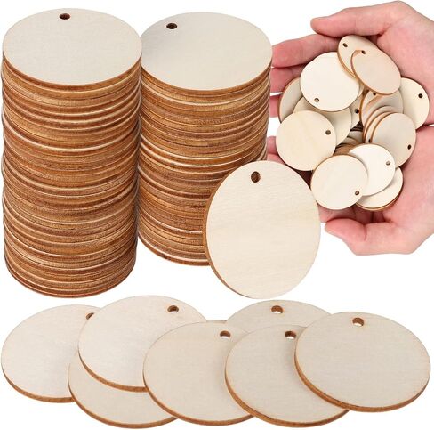 100pcs Round Wood Chips Wood Slices Wood Circle Pendants Round Slice Pendants DIY Crafts Wooden Craft Ornaments Plant Label Pendants DIY Craft Decor Blank Wood Circles in Saudi Arabia