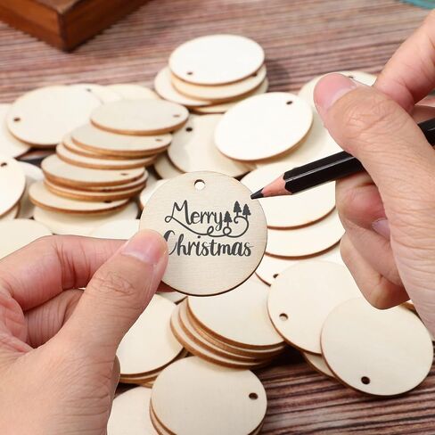 100pcs Round Wood Chips Wood Slices Wood Circle Pendants Round Slice Pendants DIY Crafts Wooden Craft Ornaments Plant Label Pendants DIY Craft Decor Blank Wood Circles in Saudi Arabia