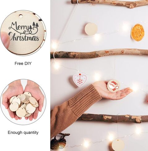 100pcs Round Wood Chips Wood Slices Wood Circle Pendants Round Slice Pendants DIY Crafts Wooden Craft Ornaments Plant Label Pendants DIY Craft Decor Blank Wood Circles in Saudi Arabia