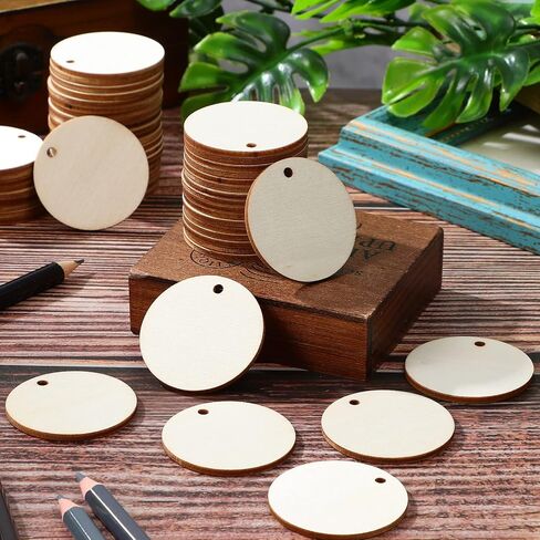 100pcs Round Wood Chips Wood Slices Wood Circle Pendants Round Slice Pendants DIY Crafts Wooden Craft Ornaments Plant Label Pendants DIY Craft Decor Blank Wood Circles in Saudi Arabia