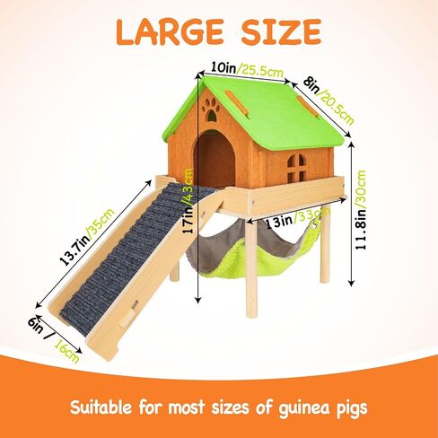 Enlarged Guinea Pig Hammock with Platform and Stairs,Wooden Small Animal Hideout for Guinea Pigs Bunny Ferret Hamster Hiding Sleeping Activities(Single) in Kuwait
