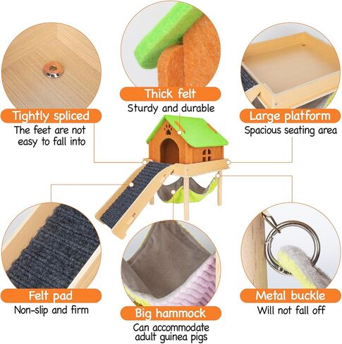 Enlarged Guinea Pig Hammock with Platform and Stairs,Wooden Small Animal Hideout for Guinea Pigs Bunny Ferret Hamster Hiding Sleeping Activities(Single) in Kuwait