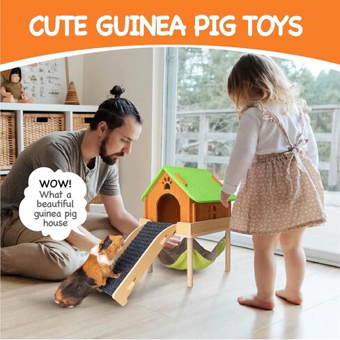 Enlarged Guinea Pig Hammock with Platform and Stairs,Wooden Small Animal Hideout for Guinea Pigs Bunny Ferret Hamster Hiding Sleeping Activities(Single) in Kuwait