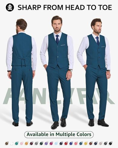 Men's 2-Piece Suit, Vest Pants Set for Men, Casual Waistcoat Trouser with Tie for Prom Wedding Homecoming in Kuwait