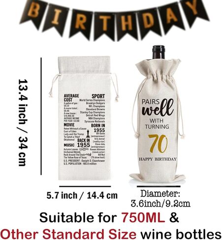 أفكار هدايا عيد ميلاد 60 للنساء الرجال ، 60 عامًا من هدايا حقيبة النبيذ زخرفة الحفلات ، ديكور عيد ميلاد سعيد 60 in Kuwait