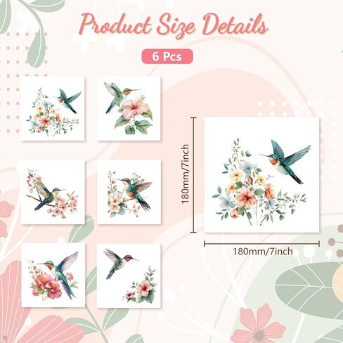 Light Switch Plate Stickers Labels Decals 6Pcs 7"x7" Hummingbird and Flower for Home House Office Kitchen Decorative, Funny Peel and Stick Light Wall Outlet Stickers for Switch Decoration in Saudi Arabia