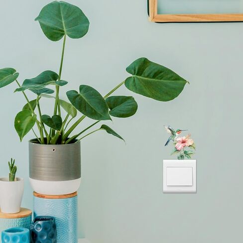 Light Switch Plate Stickers Labels Decals 6Pcs 7"x7" Hummingbird and Flower for Home House Office Kitchen Decorative, Funny Peel and Stick Light Wall Outlet Stickers for Switch Decoration in Saudi Arabia