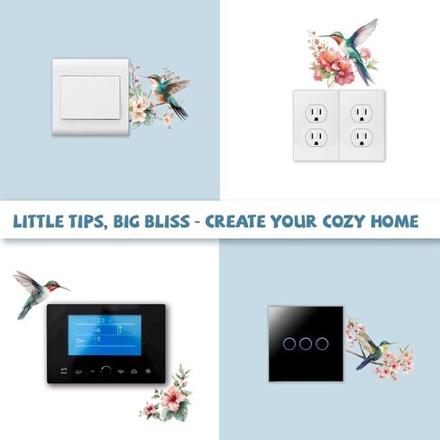 Light Switch Plate Stickers Labels Decals 6Pcs 7"x7" Hummingbird and Flower for Home House Office Kitchen Decorative, Funny Peel and Stick Light Wall Outlet Stickers for Switch Decoration in Saudi Arabia