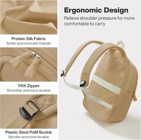 mixi Sweet Design Women Backpack Girls Cute Book Bag with Shockproof 15.6" Laptop Pocket Casual Daily Light Weight, Milky Apricot in Kuwait