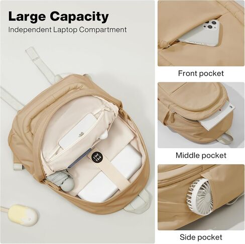 mixi Sweet Design Women Backpack Girls Cute Book Bag with Shockproof 15.6" Laptop Pocket Casual Daily Light Weight, Milky Apricot in Kuwait