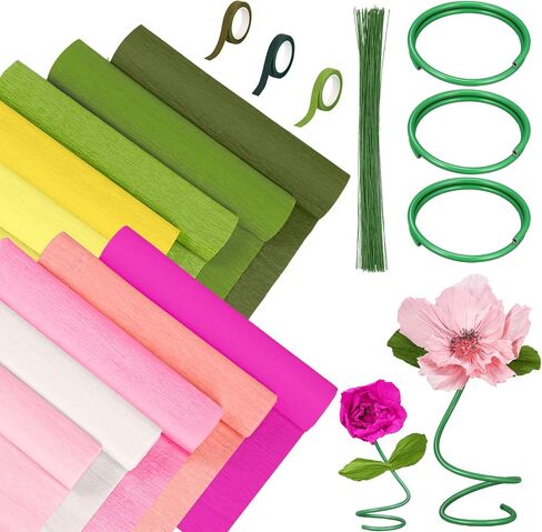 Gilprop 116 PCS Crepe Paper Rolls STELS FLOWER STEM ، تشمل 9.8 × 98 ورقة الورق الاصطناعية 14.76 قدم زهرة الأزهار الزهرية النطاق الزهري لحفلات أعياد الميلاد ديكور مهرجان (وردي) in Kuwait