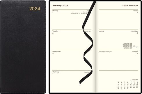 Letts of London® Belgravia 2025 Weekly/Monthly Appointment Book and Planner, 12 Months, January to December, Vertical, Slim Size, 6.625" x 3.25", English, Black (C33SUBK-25) in Kuwait