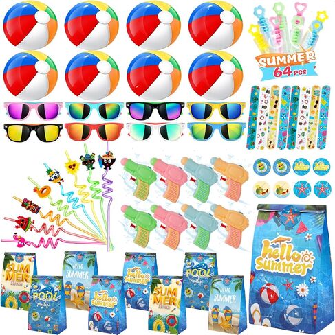 Pool Party Favors ، 112 PCS Summer Party Favors for Kids ، ولوازم زخارف الحفلات ، بما في ذلك قش هاواي ، وكرات الشاطئ ، والمزيد من ألعاب الصيف للبركة للأطفال الذين تتراوح أعمارهم in Saudi Arabia