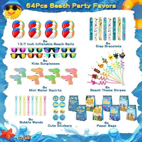 Pool Party Favors ، 112 PCS Summer Party Favors for Kids ، ولوازم زخارف الحفلات ، بما في ذلك قش هاواي ، وكرات الشاطئ ، والمزيد من ألعاب الصيف للبركة للأطفال الذين تتراوح أعمارهم in Saudi Arabia