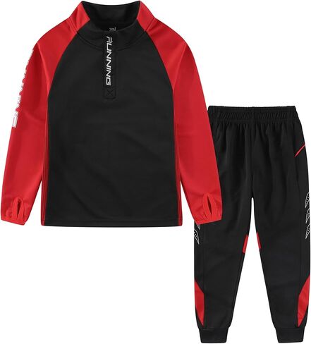 LUCKYLUAN Boys Girls 2 Piece Athletic Tracksuit Quater Zip Up Jogger Set Long Sleeve Sports Training Outfits in Kuwait