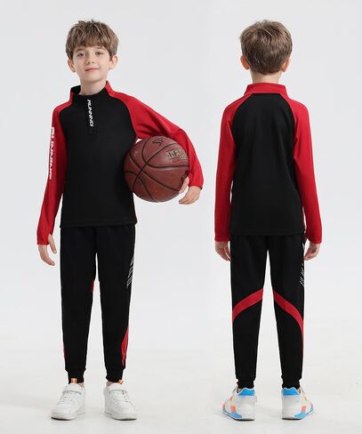 LUCKYLUAN Boys Girls 2 Piece Athletic Tracksuit Quater Zip Up Jogger Set Long Sleeve Sports Training Outfits in Kuwait