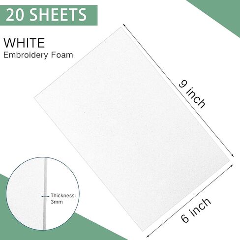 innconee 20 pcs 3mm Eva Foam Foam Sheets for 3D Terbroidery Arts and Marters ، مشاريع DIY ، الخياطة اليدوية ، اللحف ، القبعات ، أزياء تأثيري ، الوسائد (أبيض ، 6 × 9 بوصات) in Kuwait