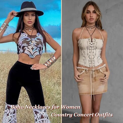 Boho Necklaces for Women Western Outfits Cowgirl Necklace for Women Trendy Handmade Boho Jewelry Leather Necklace Country Jewelry Gifts for Women in Kuwait