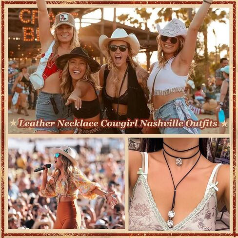 Boho Necklaces for Women Western Outfits Cowgirl Necklace for Women Trendy Handmade Boho Jewelry Leather Necklace Country Jewelry Gifts for Women in Kuwait