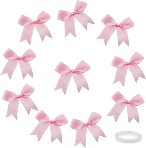 50 Pieces Satin Ribbon Bows, 8.5 CM Ribbon Bows with Adhesive Tape Cute Small Ribbon Bows for Gift Packing, Wedding Decoration, DIY Craft, Card Making, Party, Christmas (White) in Saudi Arabia
