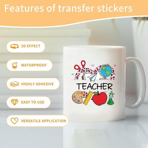 Teacher UV DTF Cup Wraps - 12 Sheet Custom Name UV DTF Transfer Stickers, School UVDTF Cup Wraps for Glass, Letter Waterproof Transfer Sticker, Appreciate Gifts in Saudi Arabia